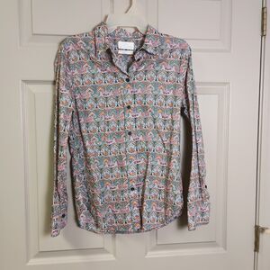 J. Crew Womens Button Front Blouse Size 2 Slim Long Sleeve Paisley Multicolor